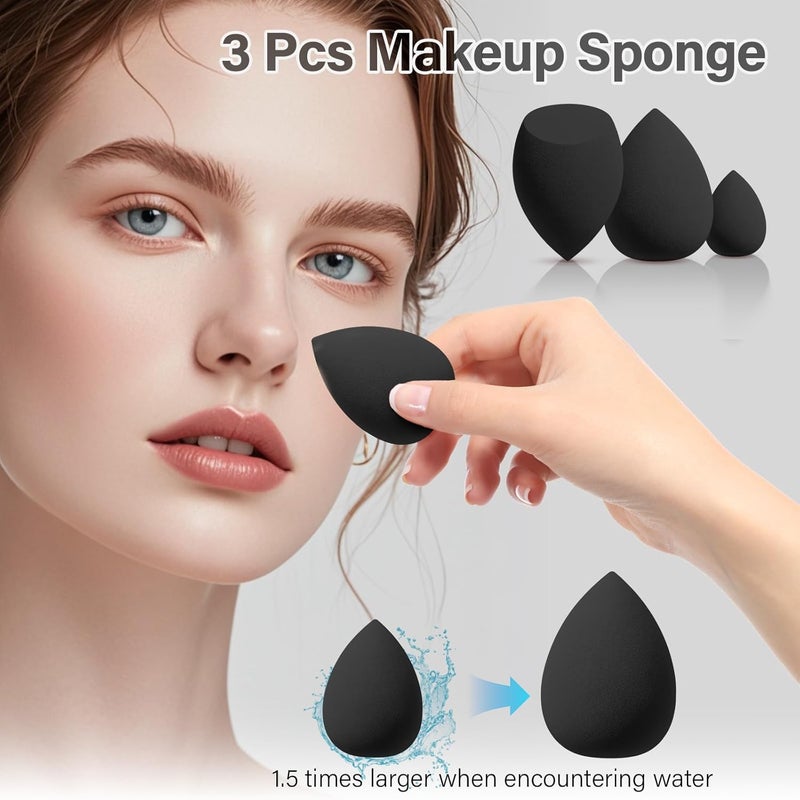 Mlemle Makeup Brushes Set, Professional 26 Pcs Makeup Kit, Include Powder Foundation Concealers Blush Eye shadows Eyebrow 21 Pcs Makeup Brushes and 2 Powder Puff, 3 Makeup Sponge(A01-Black) - Image 5